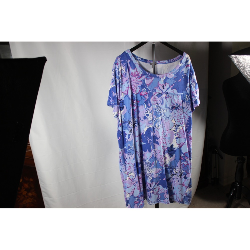 T by Talbots Womens 3X Blue Purple Floral Cotton Modal T-Shirt Dress ID2726